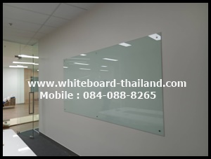 กระดานไวท์บอร์ด กระจก แขวนผนัง (Glass Whiteboard) ยึดน็อตแสตนเลสโชว์ เปลือยขอบ whiteboard,ไวท์บอร์ด{กระดานไวท์บอร์ด กระจก} 