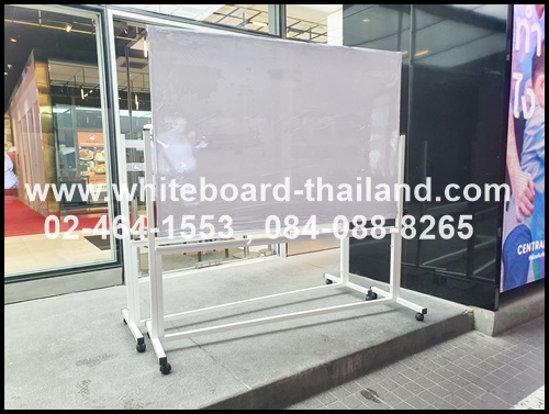 กระดานไวท์บอร์ด ขาตั้งล้อเลื่อน (ขอบและขาตั้งขาว) สองหน้า ขนาด 120 X 180 ซม. (Whiteboard-Thailand)